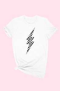 Checkered Lightning T-Shirt  (White)