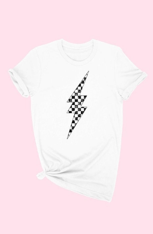 Checkered Lightning T-Shirt  (White)